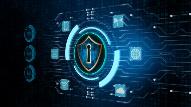 Shield,Icon,And,Secure,Network,Communication,,Cyber,Security,Concept